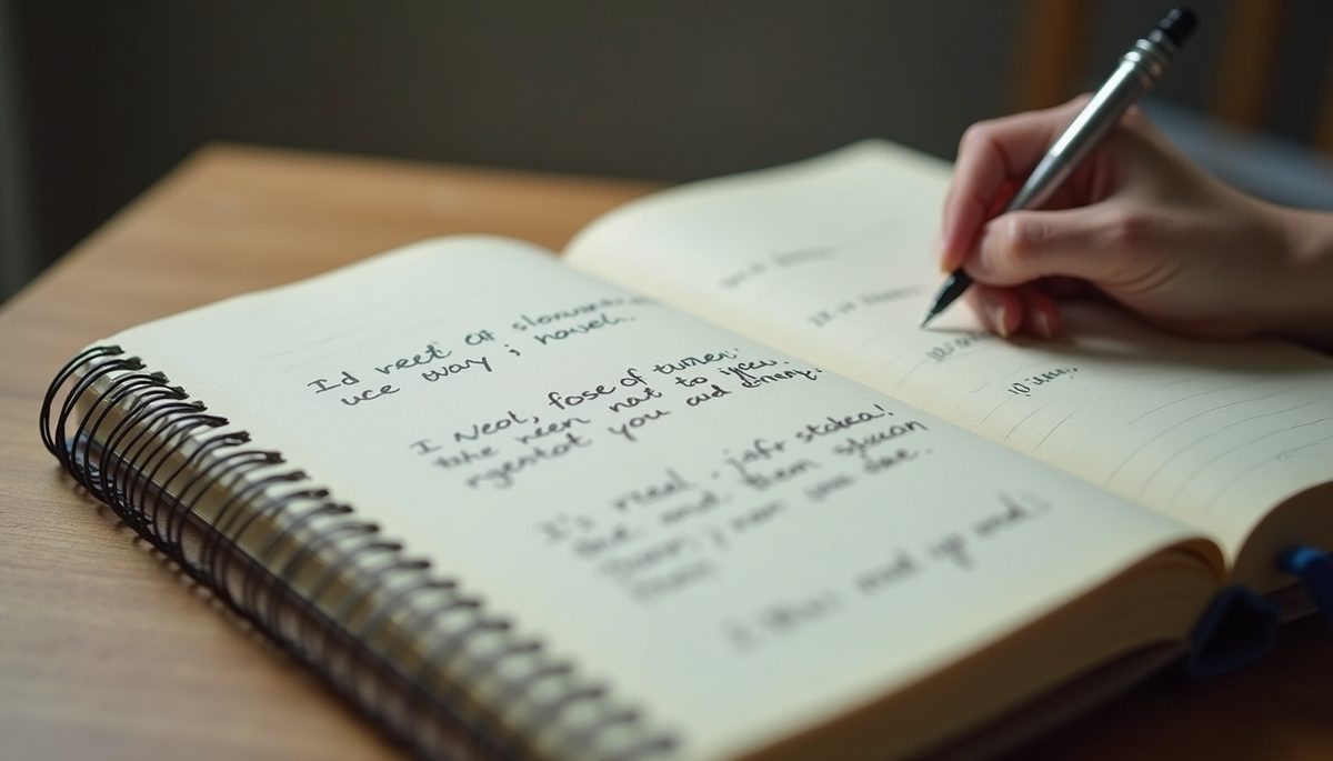 High angle view of a notebook with handwritten manifestation statements