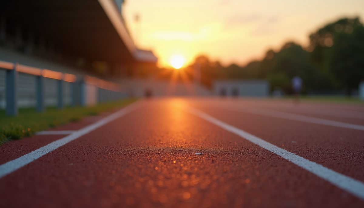 High angle view of a running track at dawn