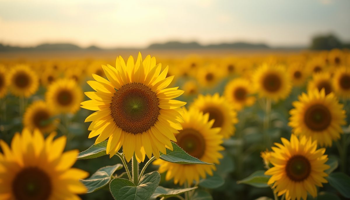 High angle view of an open field with sunflowers