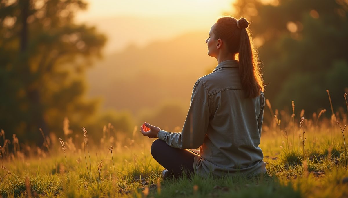 High angle view of a person meditating outdoors in nature