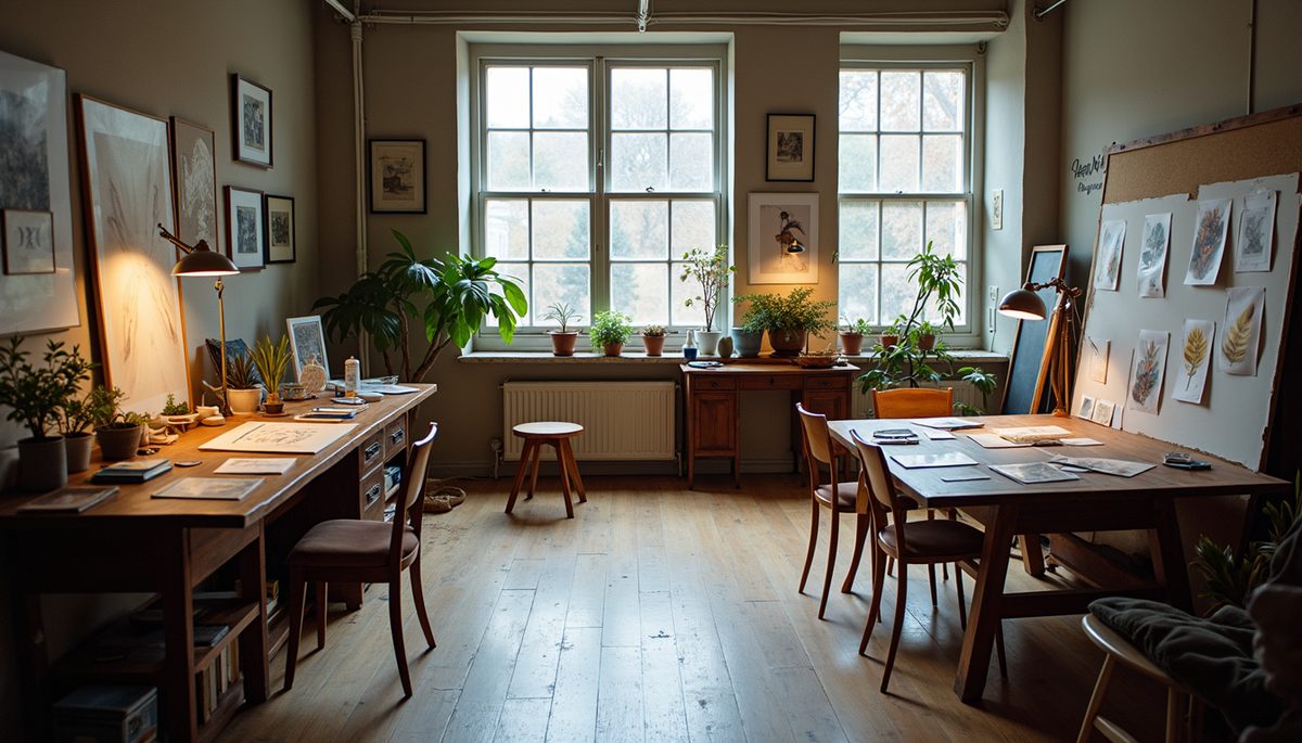 High angle view of an art studio filled with inspiration