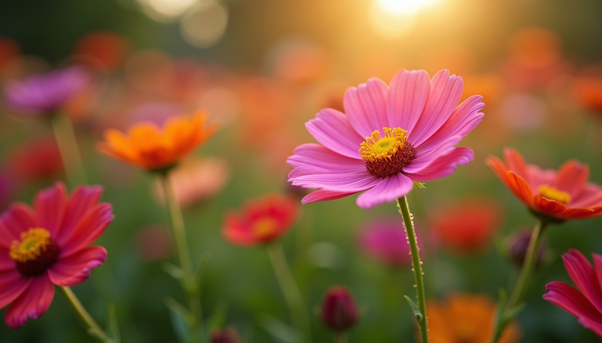 High angle view of vibrant flowers in a garden