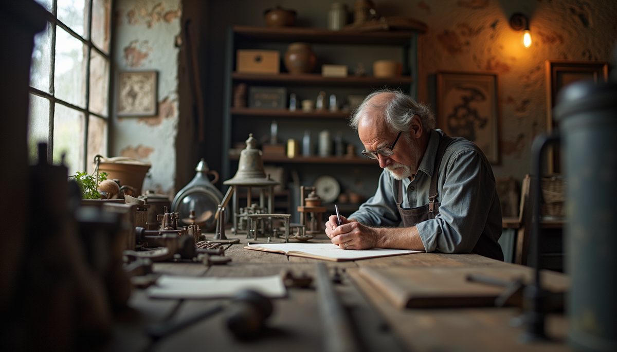 Eye-level view of a historic inventor's workshop