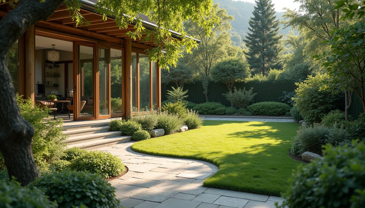 High angle view of a peaceful garden space