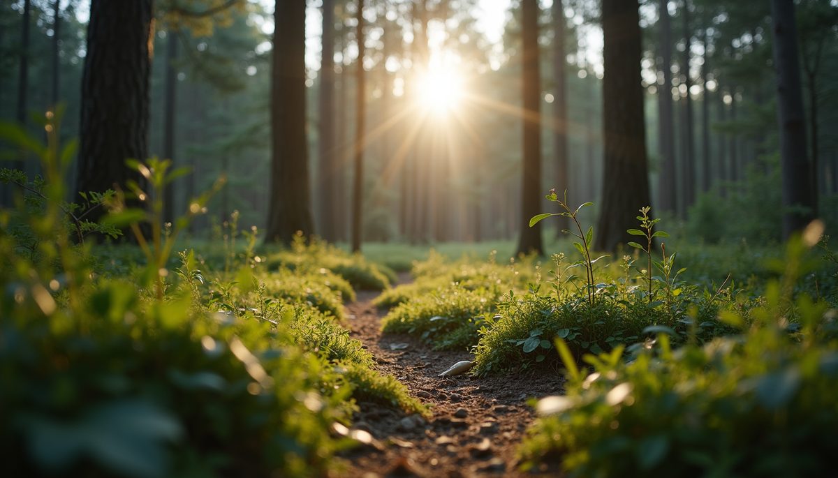 Eye-level view of a serene landscape in the forest