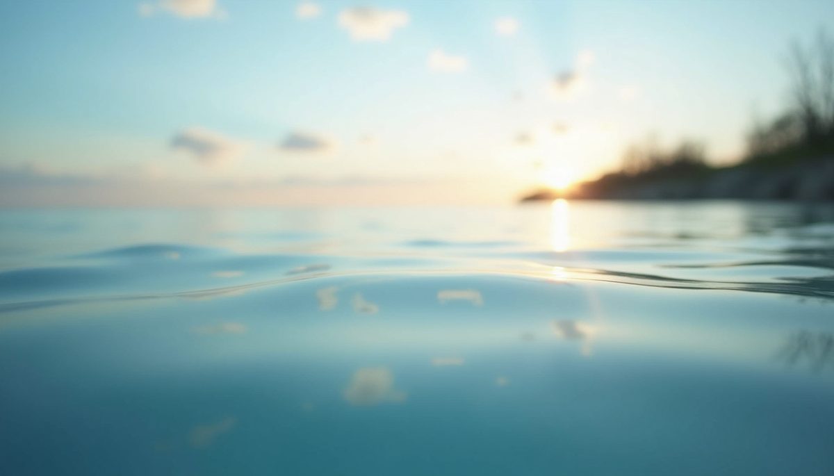 Close-up view of a tranquil water surface reflecting the sky