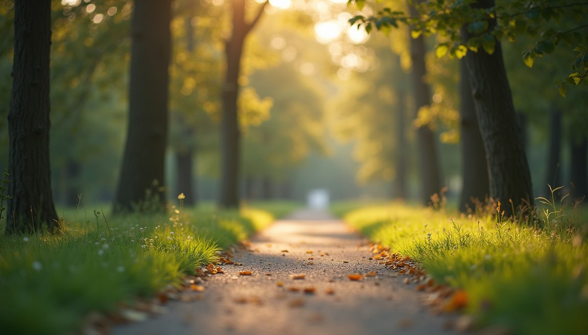 Close-up view of a serene path in a serene park