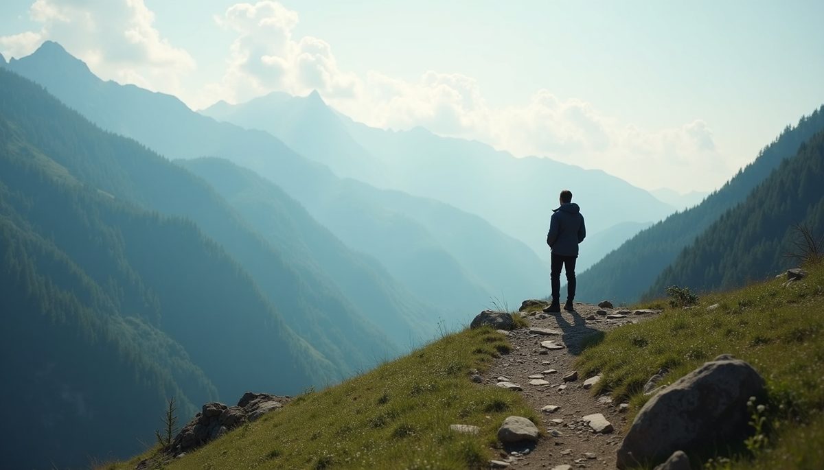 High angle view of serene mountain landscape