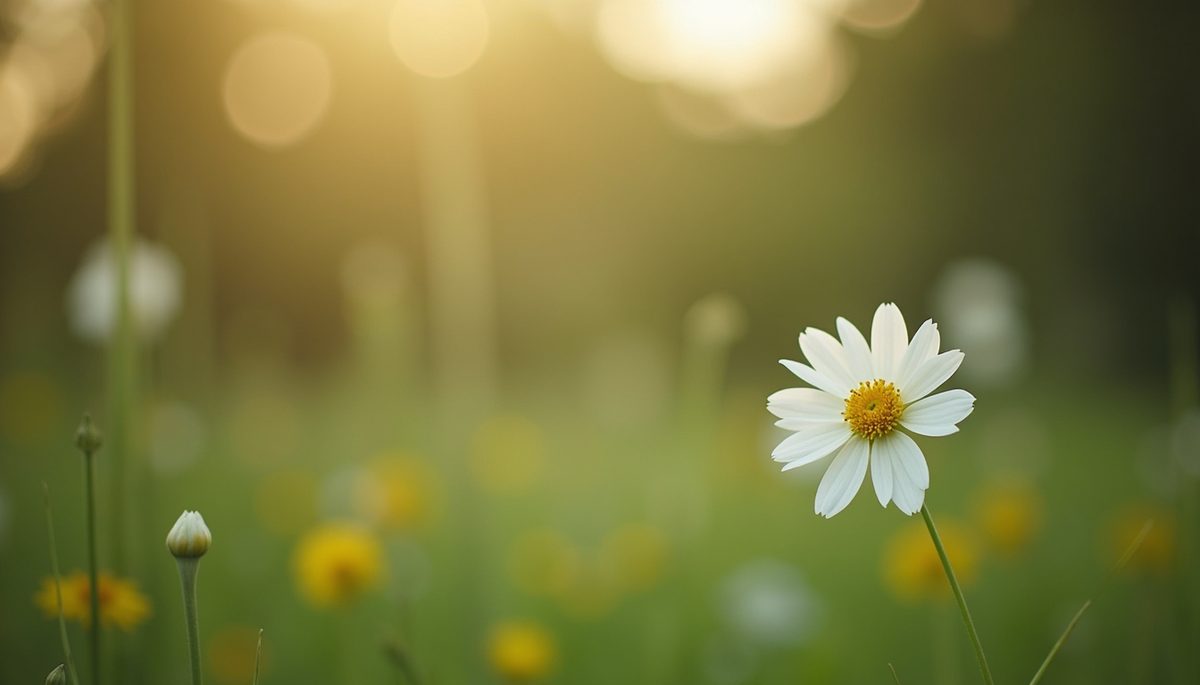 Close-up view of a peaceful nature scene with a focus on a single flower