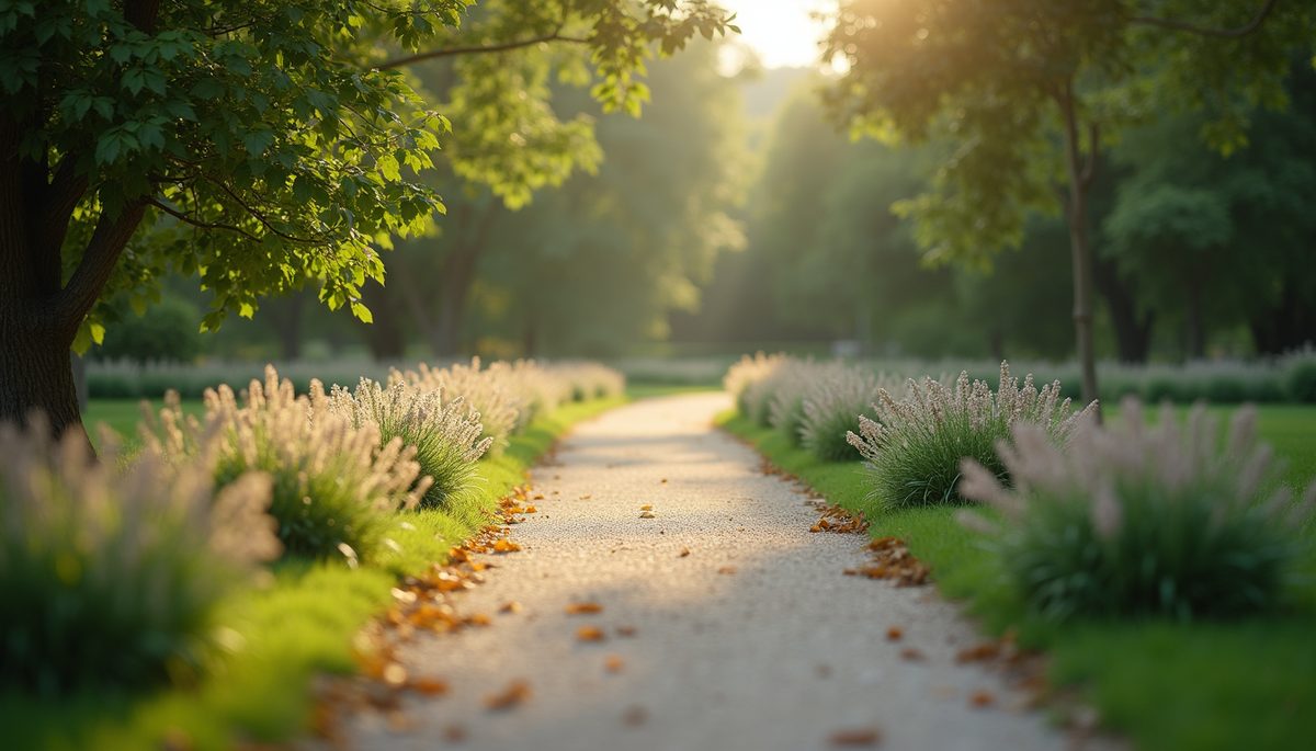 Eye-level view of a tranquil pathway in a garden